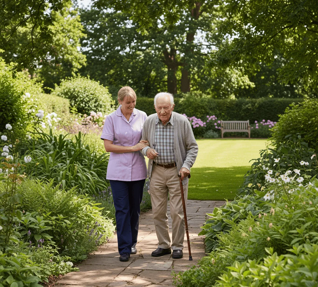 A carer and family member talking together at home